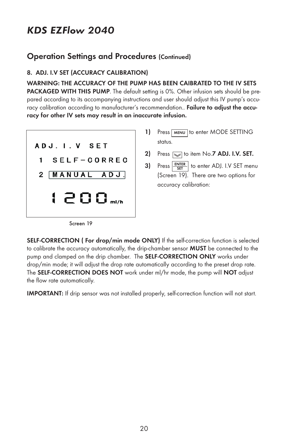 Kds ezflow 2040, Operation settings and procedures | KD Scientific EZFLOW 2040 User Manual | Page 22 / 34