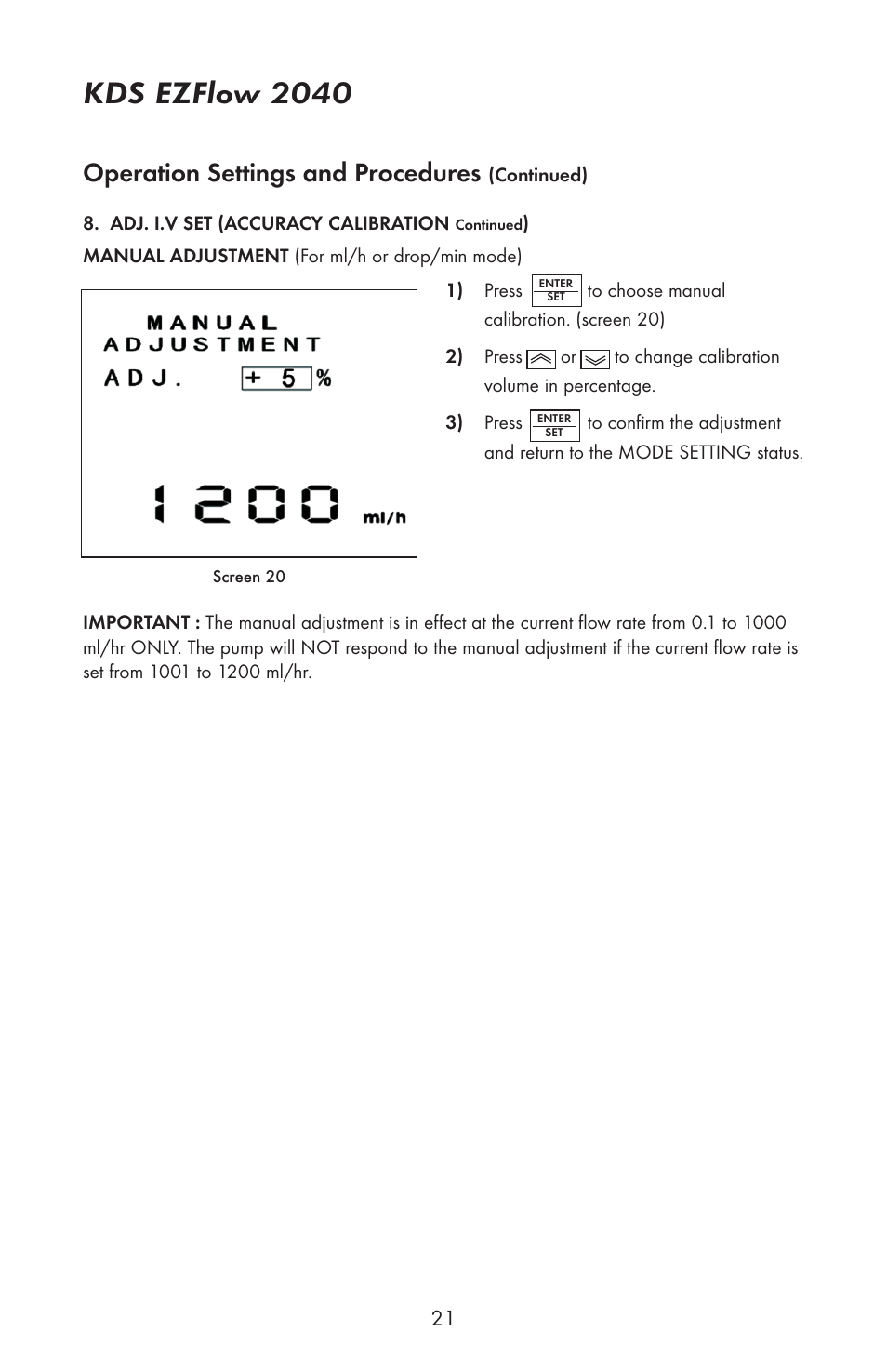 Kds ezflow 2040, Operation settings and procedures | KD Scientific EZFLOW 2040 User Manual | Page 23 / 34