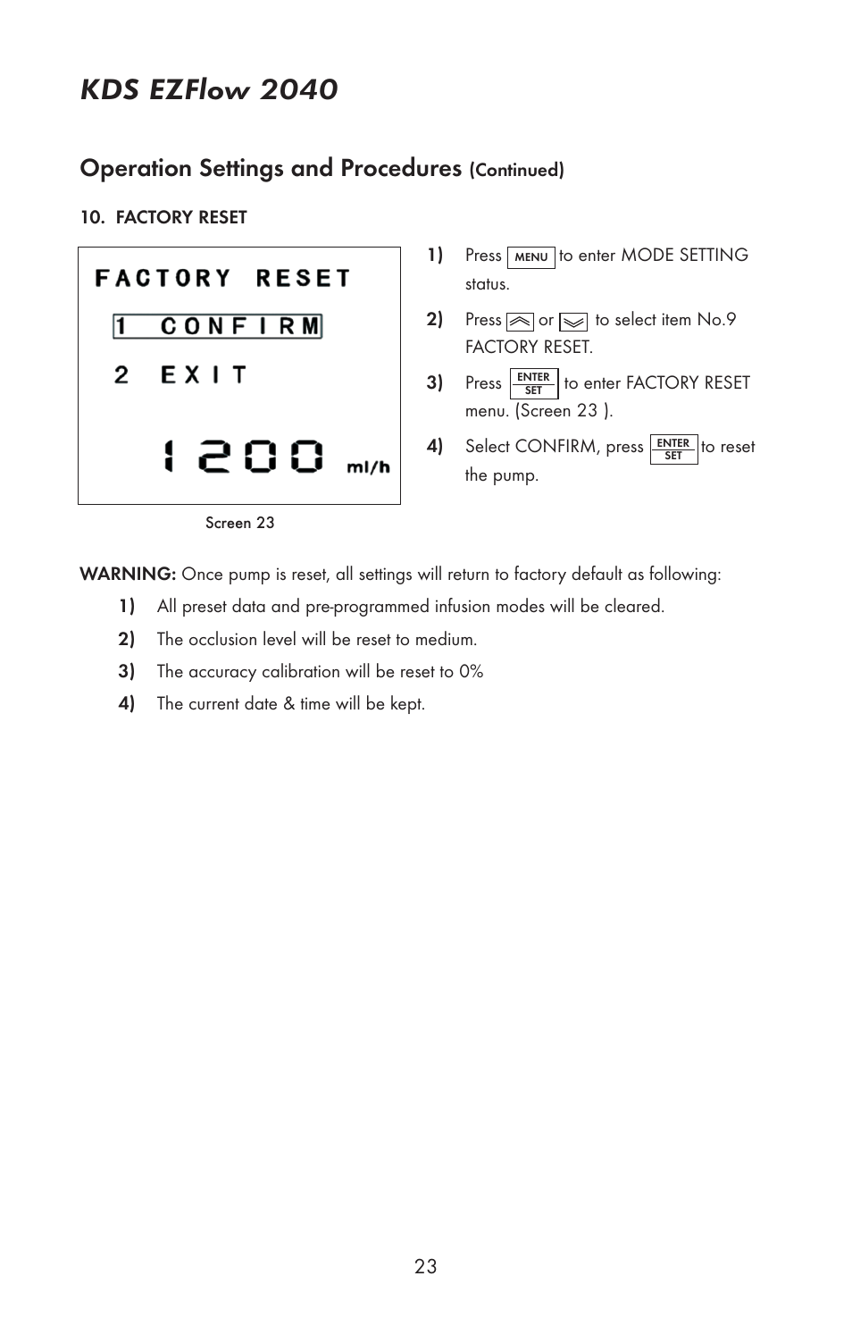 Kds ezflow 2040, Operation settings and procedures | KD Scientific EZFLOW 2040 User Manual | Page 25 / 34