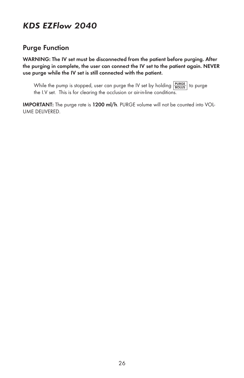 Kds ezflow 2040, Purge function | KD Scientific EZFLOW 2040 User Manual | Page 28 / 34