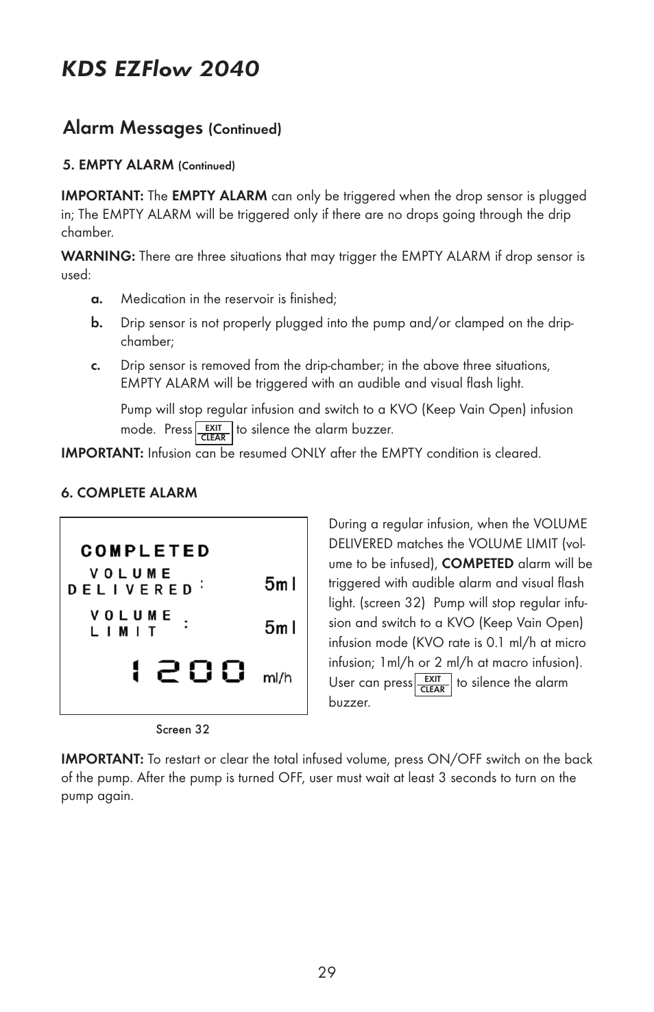 Kds ezflow 2040, Alarm messages | KD Scientific EZFLOW 2040 User Manual | Page 31 / 34