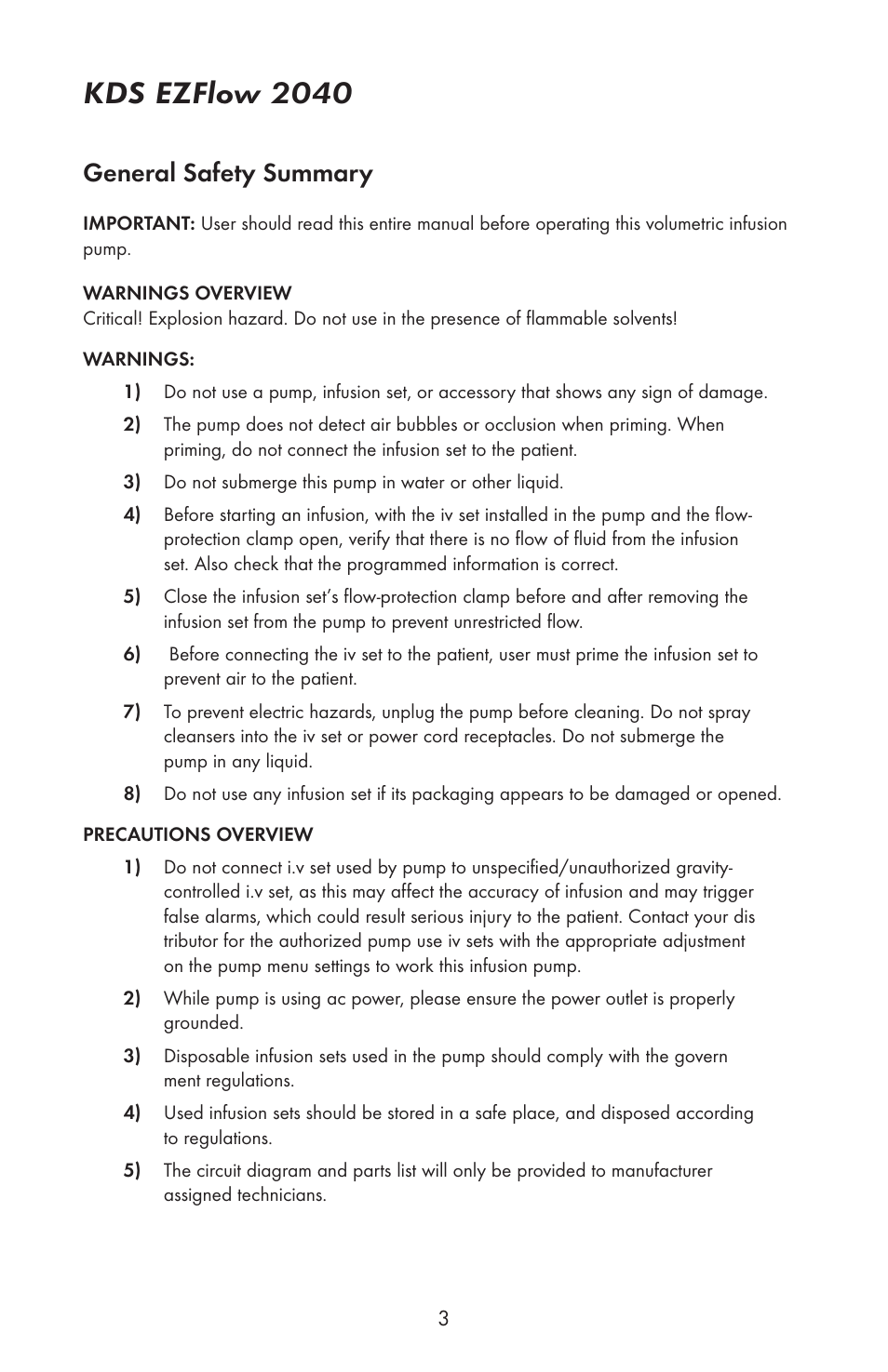 Kds ezflow 2040, General safety summary | KD Scientific EZFLOW 2040 User Manual | Page 5 / 34