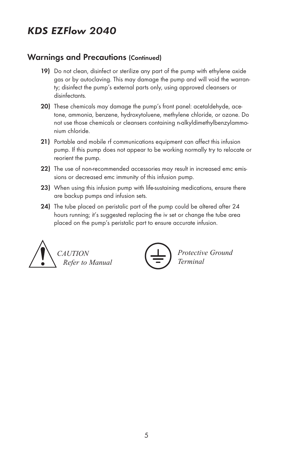 Kds ezflow 2040, Warnings and precautions | KD Scientific EZFLOW 2040 User Manual | Page 7 / 34