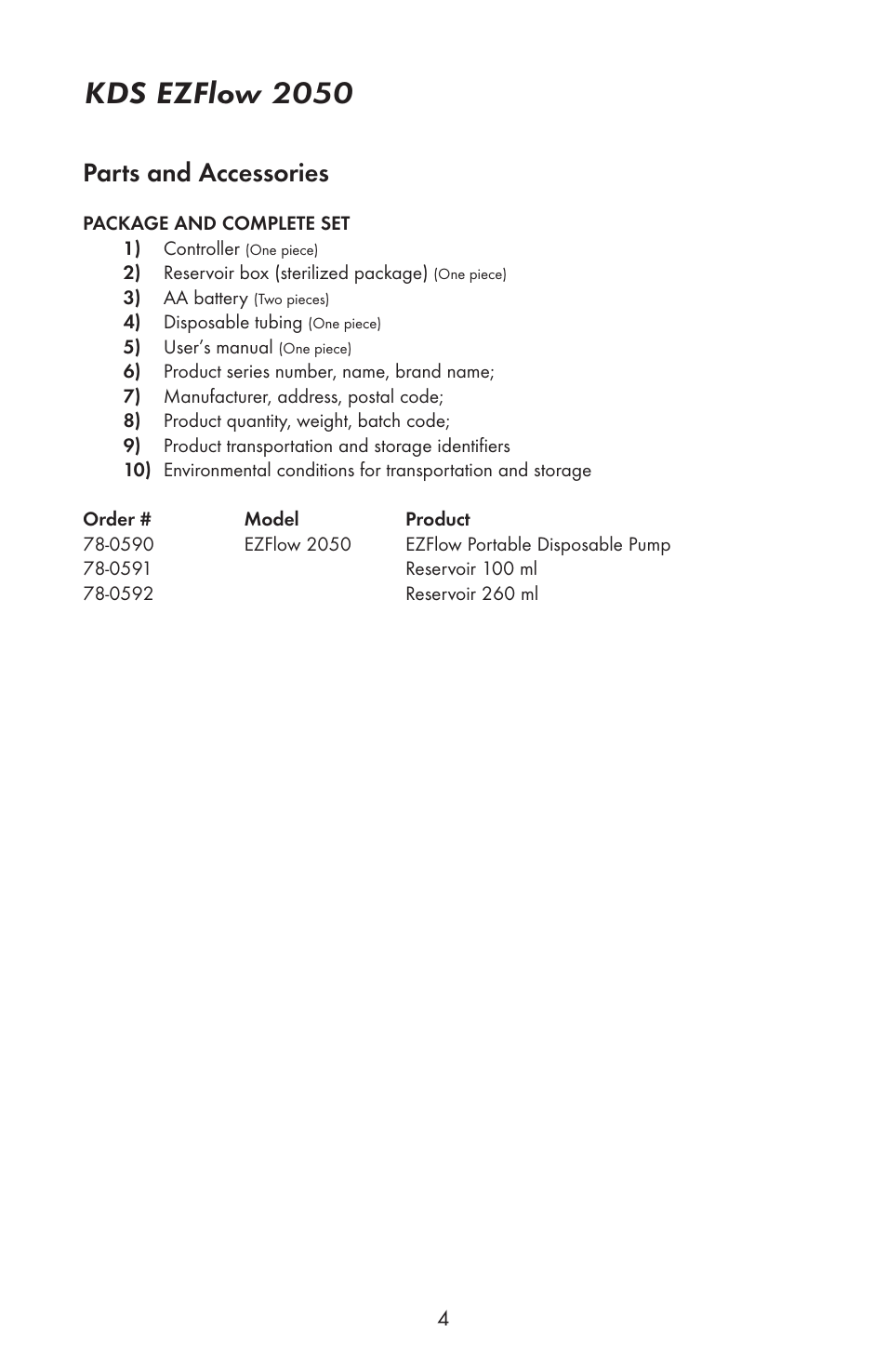 Kds ezflow 2050, Parts and accessories | KD Scientific EZFLOW 2050 User Manual | Page 5 / 6