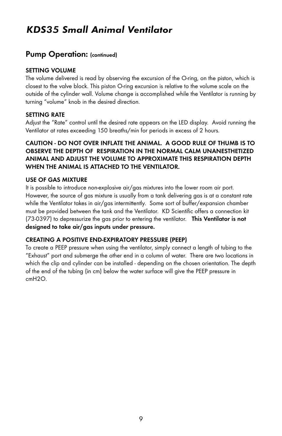 Kds35 small animal ventilator, Pump operation | KD Scientific 35 Ventilator User Manual | Page 11 / 16