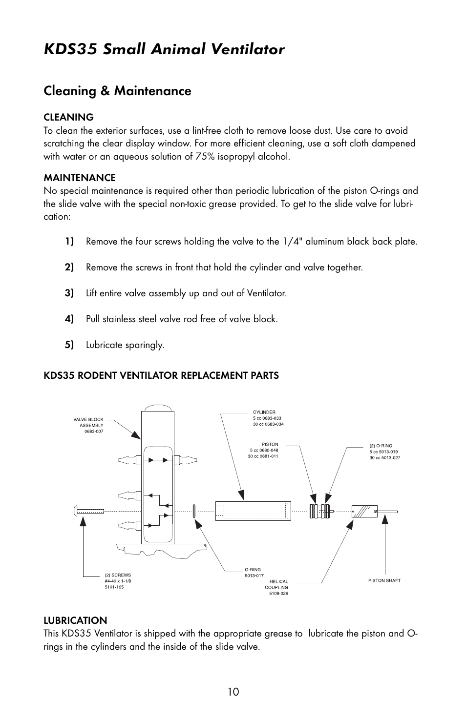 Kds35 small animal ventilator, Cleaning & maintenance | KD Scientific 35 Ventilator User Manual | Page 12 / 16