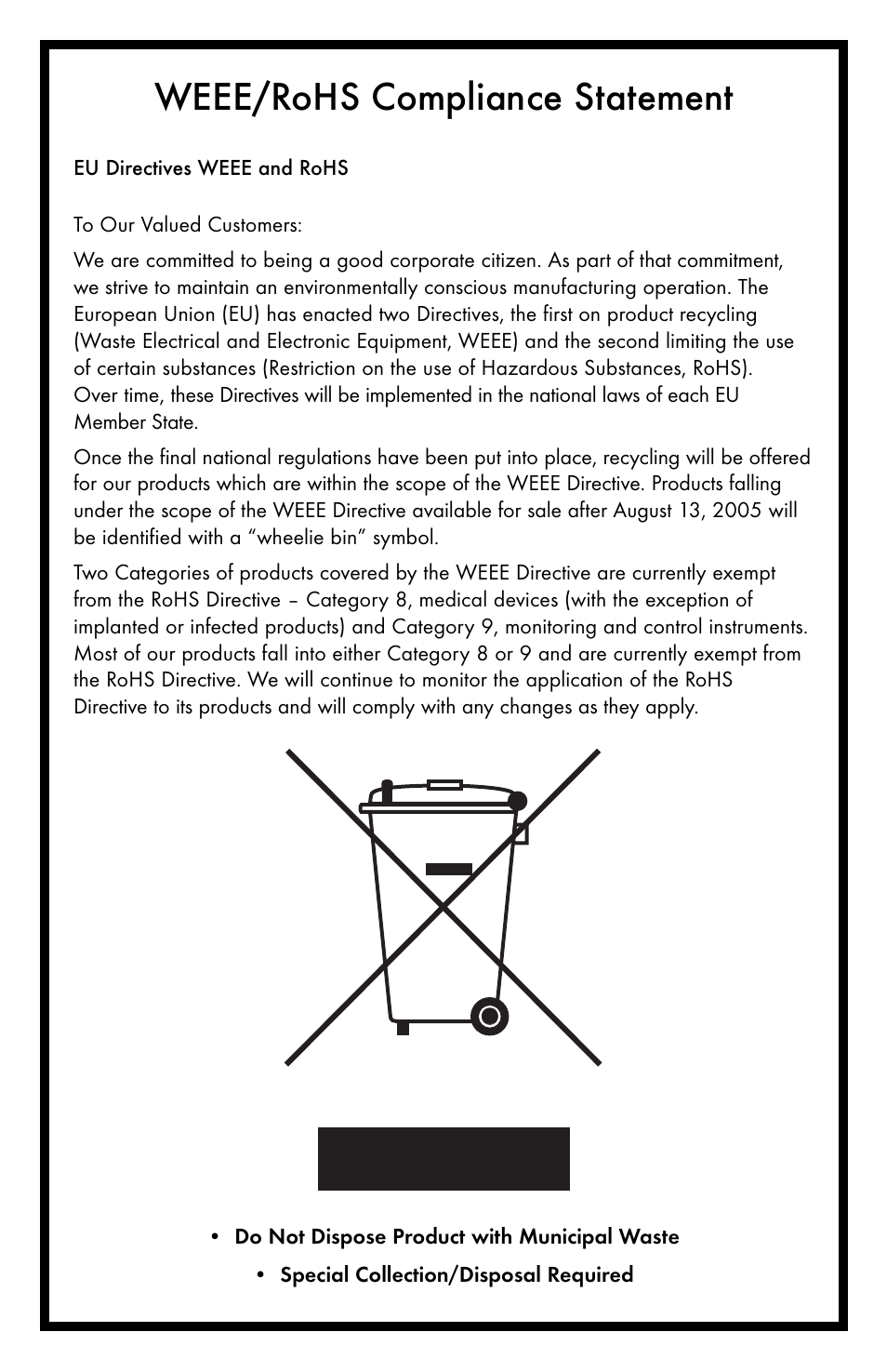 Weee/rohs compliance statement | KD Scientific 35 Ventilator User Manual | Page 2 / 16