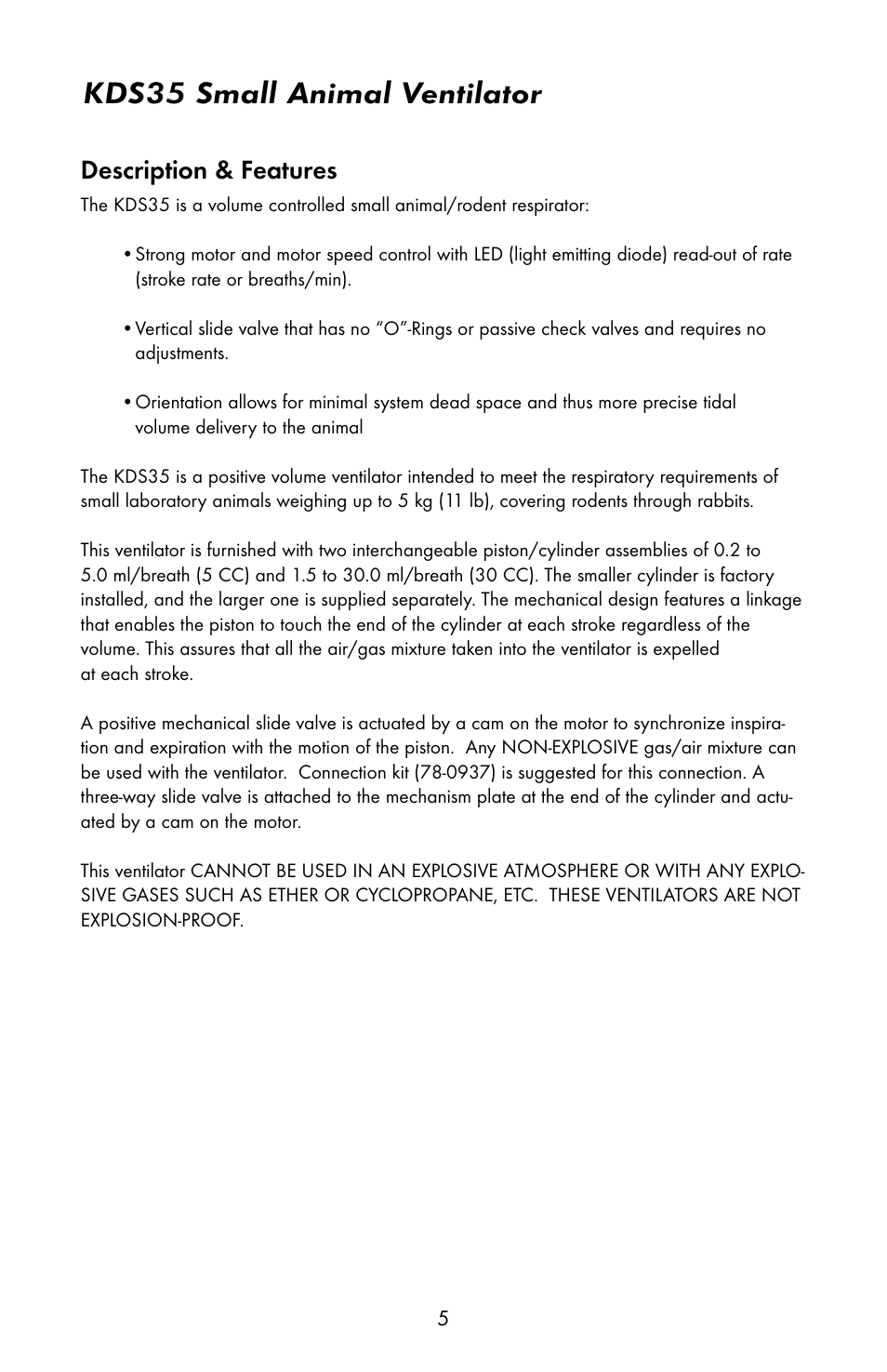 Kds35 small animal ventilator, Description & features | KD Scientific 35 Ventilator User Manual | Page 7 / 16