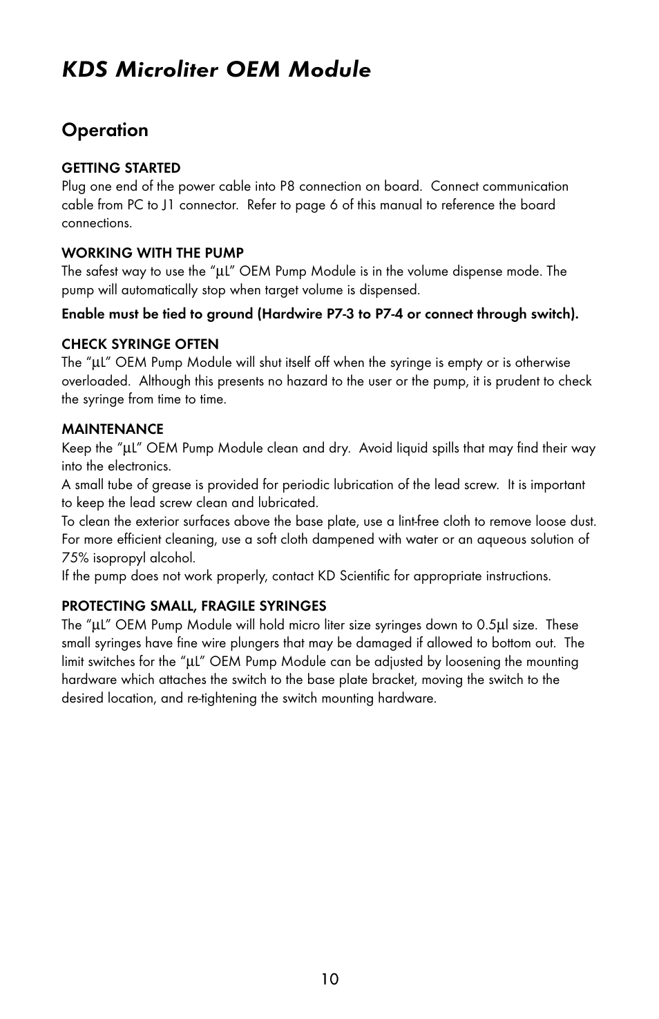 Kds microliter oem module, Operation | KD Scientific 900 OEM Pump User Manual | Page 10 / 22