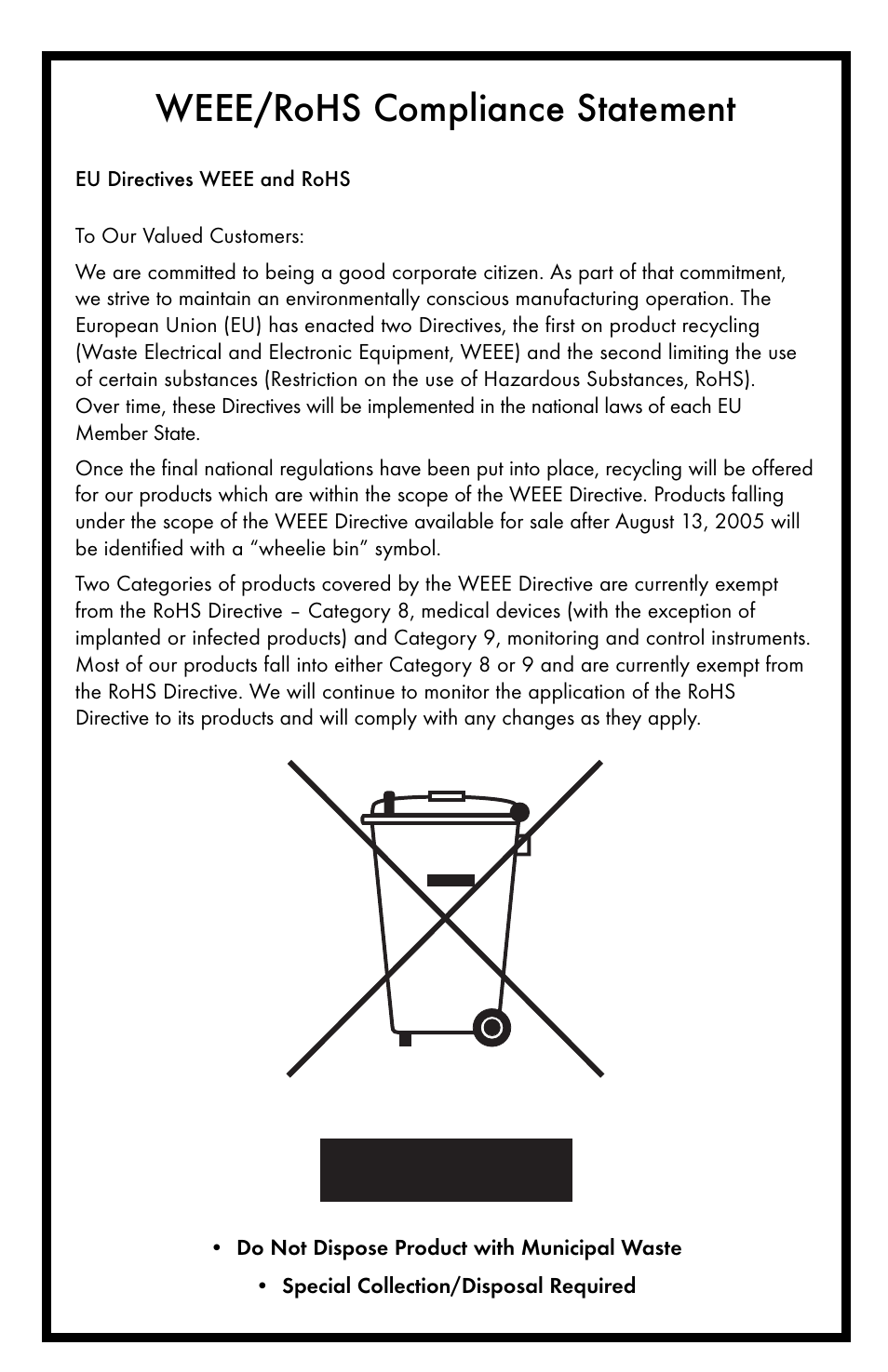 Weee/rohs compliance statement | KD Scientific 900 OEM Pump User Manual | Page 2 / 22