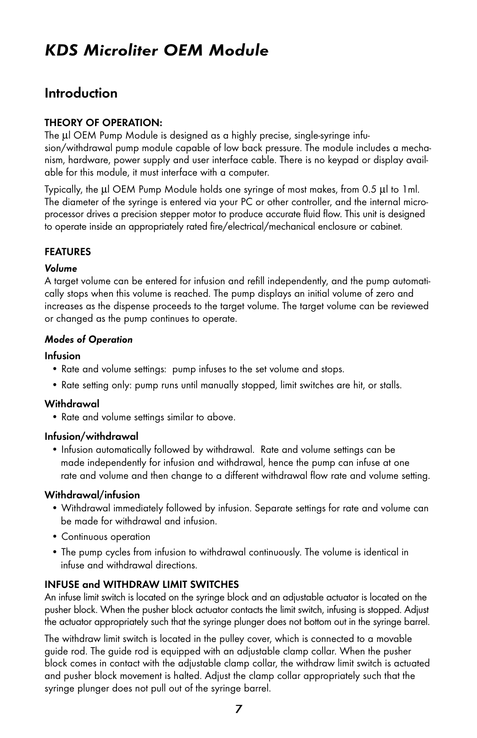Kds microliter oem module, Introduction | KD Scientific 900 OEM Pump User Manual | Page 7 / 22
