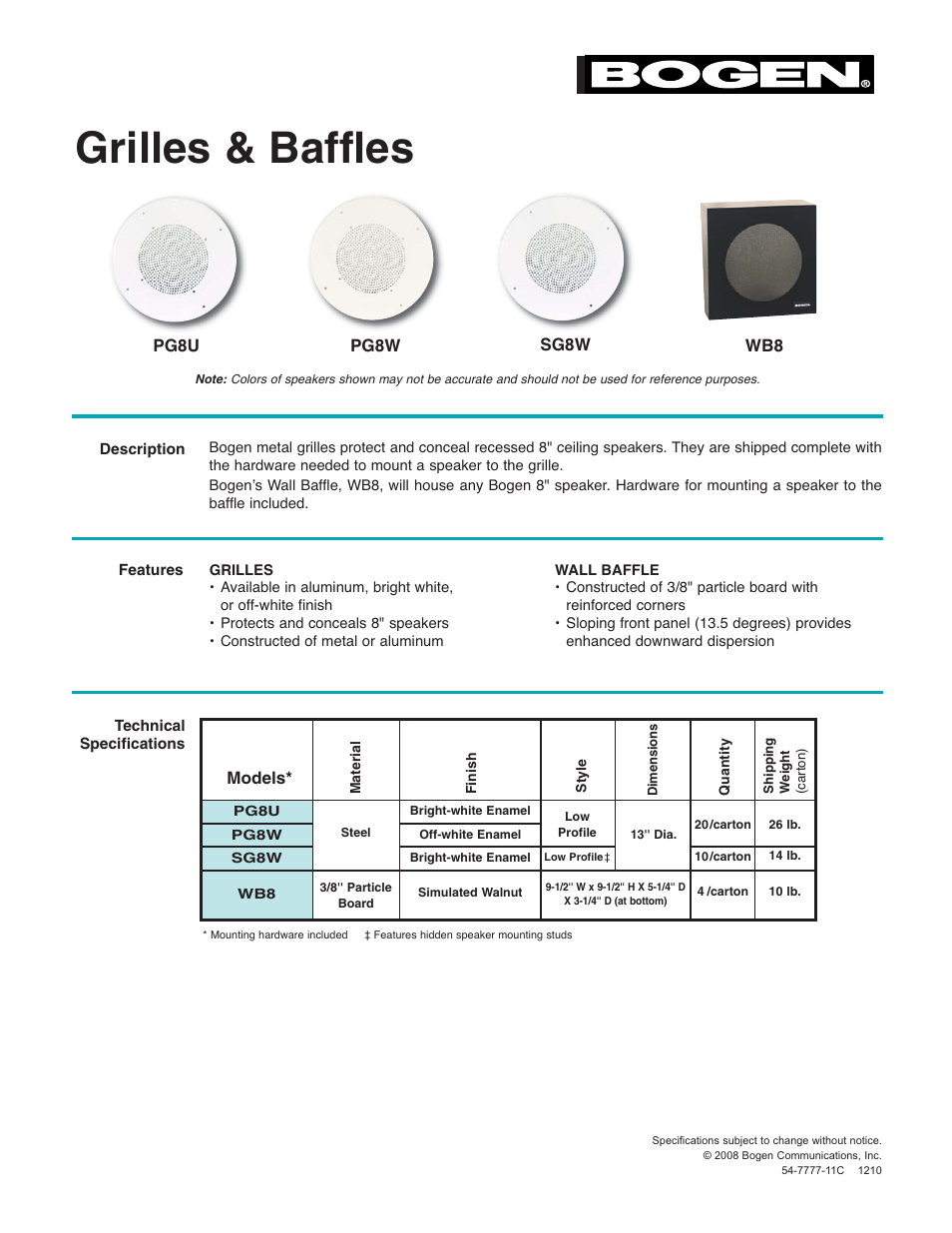 Bogen WB8 User Manual | 2 pages