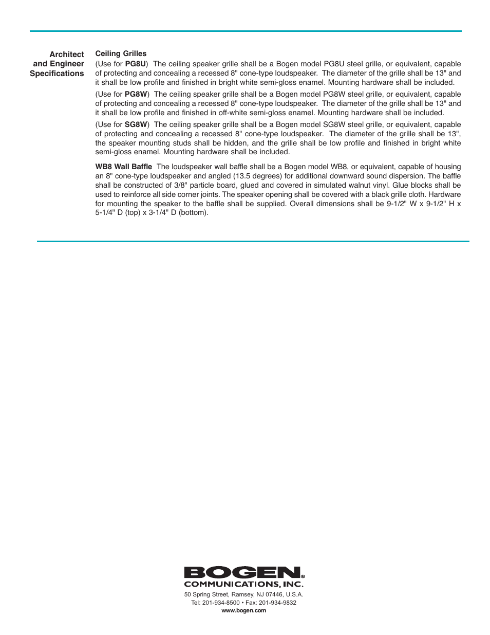 Bogen WB8 User Manual | Page 2 / 2