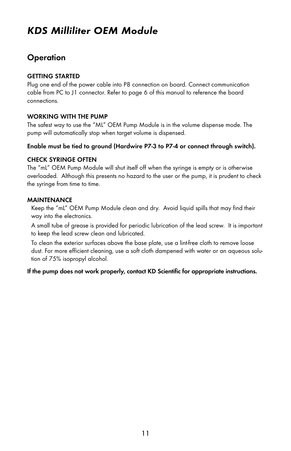 Kds milliliter oem module, Operation | KD Scientific 910 OEM Pump User Manual | Page 10 / 23