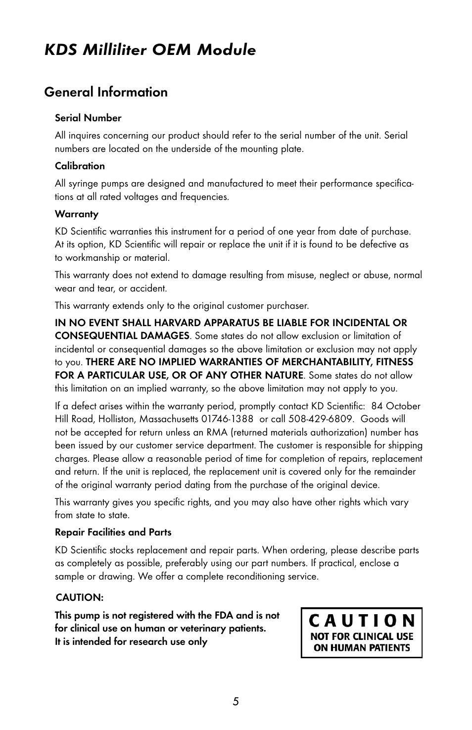 Kds milliliter oem module, General information | KD Scientific 910 OEM Pump User Manual | Page 4 / 23