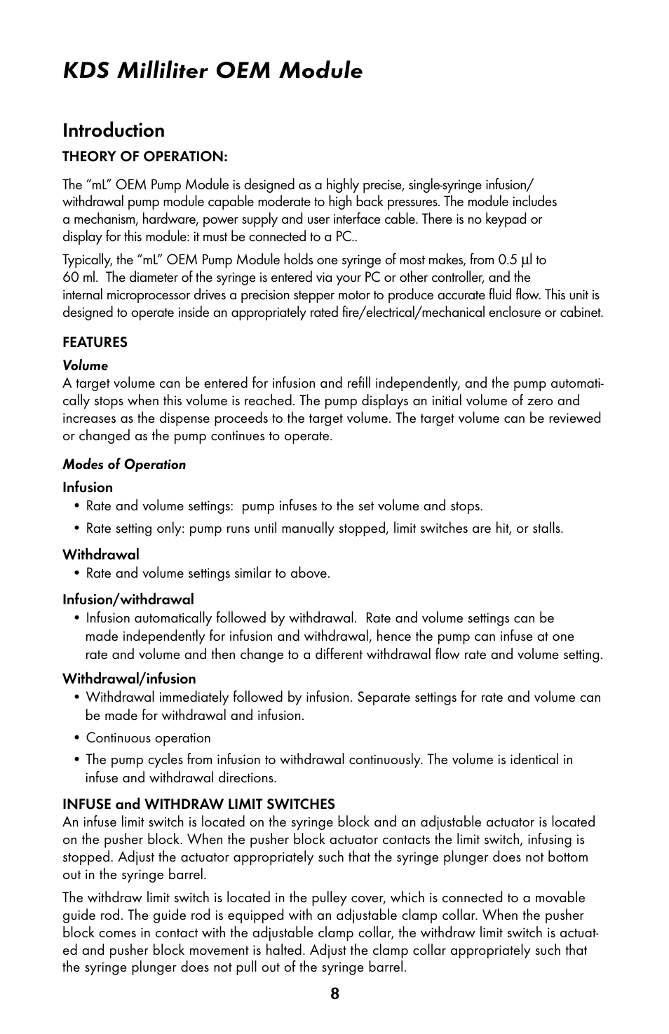 Kds milliliter oem module, Introduction | KD Scientific 910 OEM Pump User Manual | Page 7 / 23