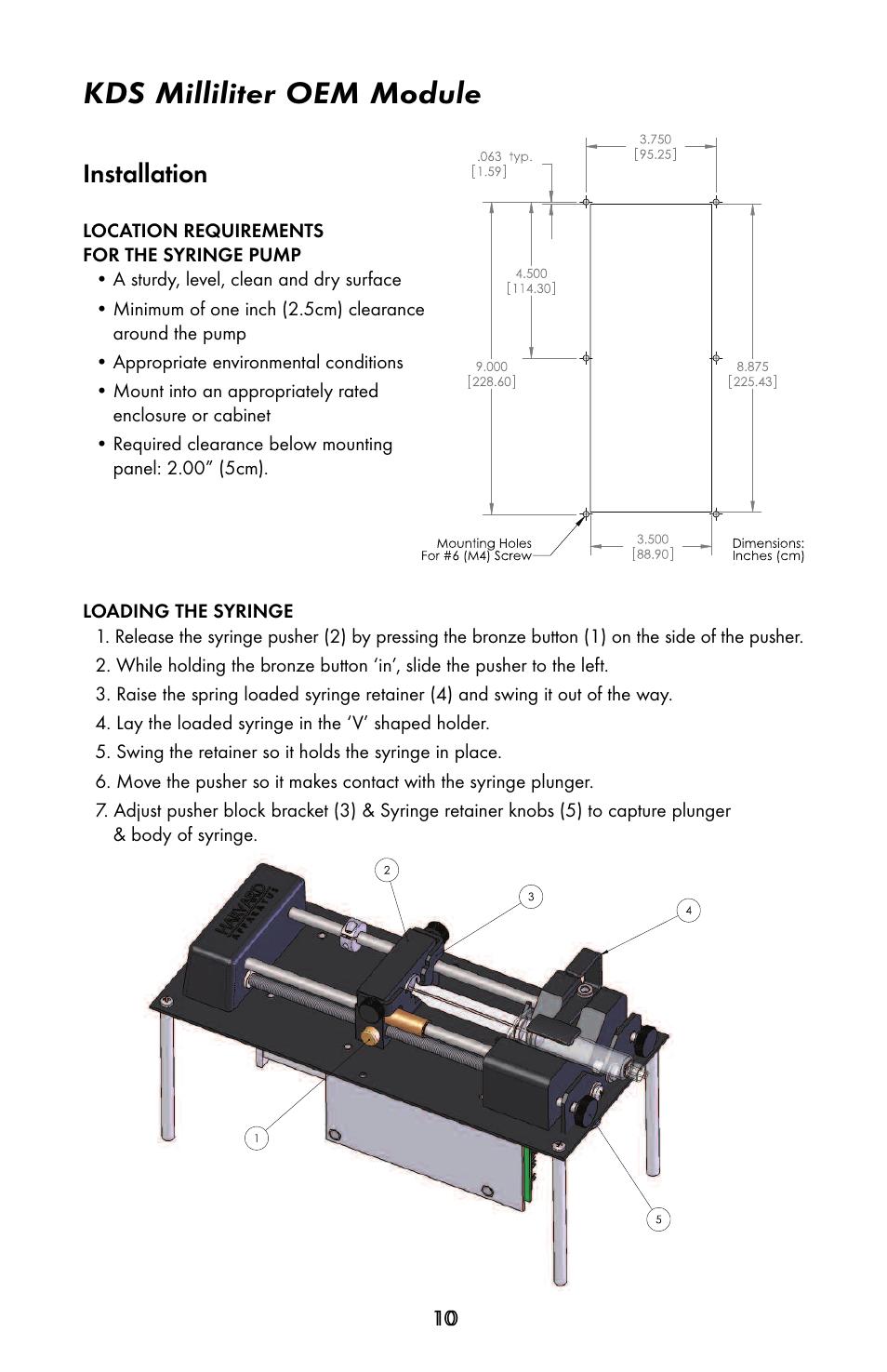 Kds milliliter oem module, Installation | KD Scientific 910 OEM Pump User Manual | Page 9 / 23
