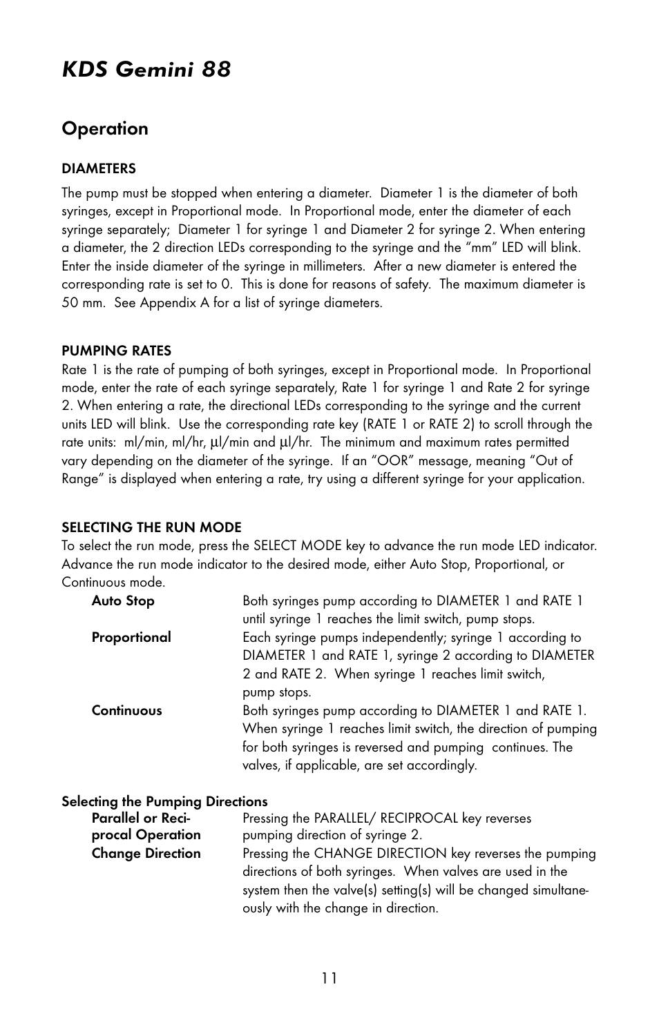 Kds gemini 88, Operation | KD Scientific Gemini 88 User Manual | Page 13 / 33