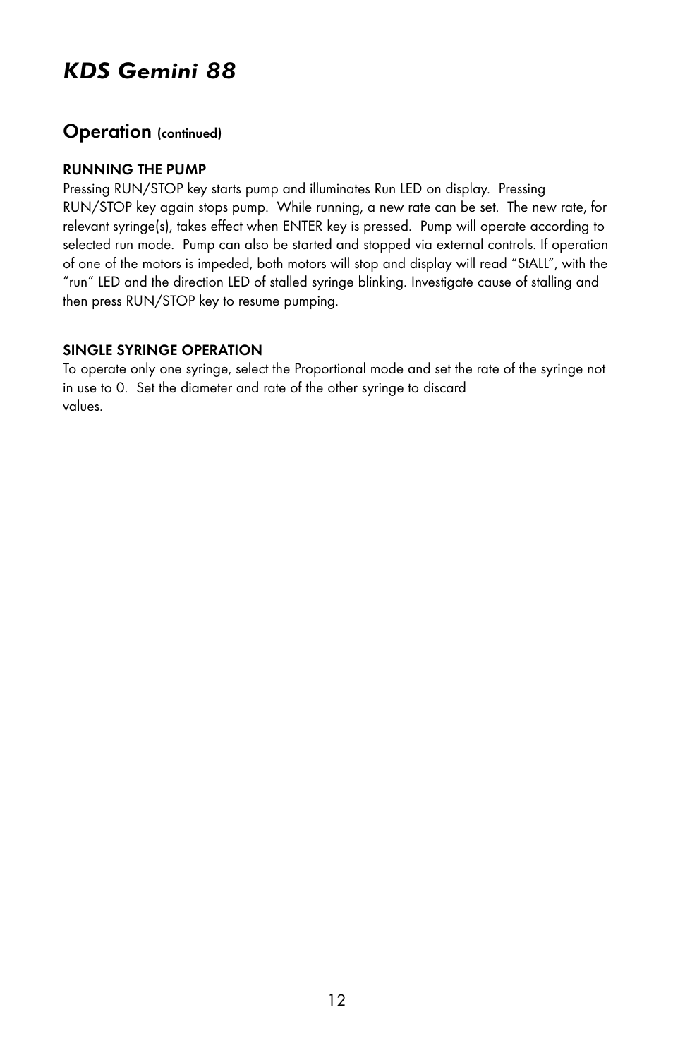 Kds gemini 88, Operation | KD Scientific Gemini 88 User Manual | Page 14 / 33