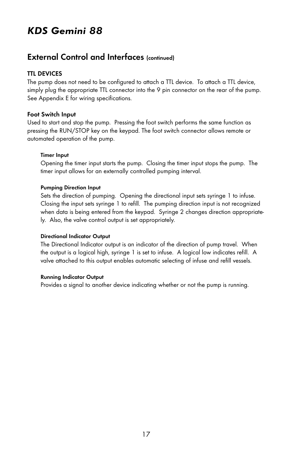 Kds gemini 88, External control and interfaces | KD Scientific Gemini 88 User Manual | Page 19 / 33