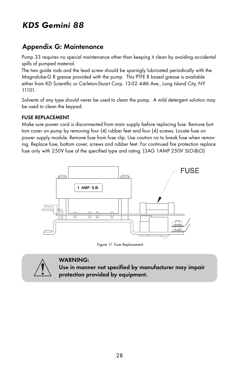 Kds gemini 88, Appendix g: maintenance | KD Scientific Gemini 88 User Manual | Page 30 / 33