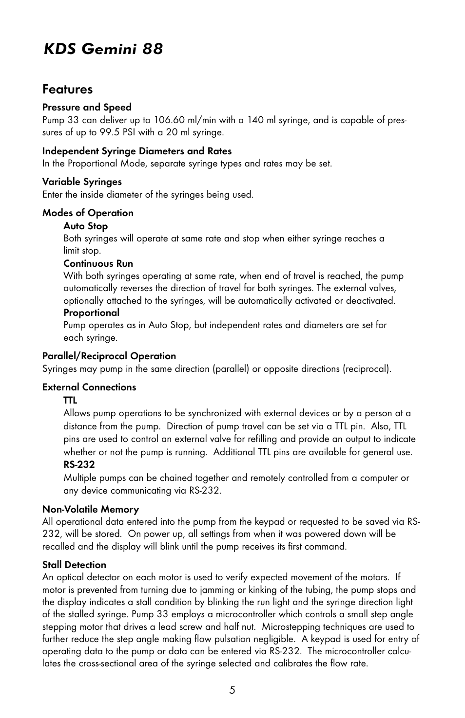 Kds gemini 88, Features | KD Scientific Gemini 88 User Manual | Page 7 / 33