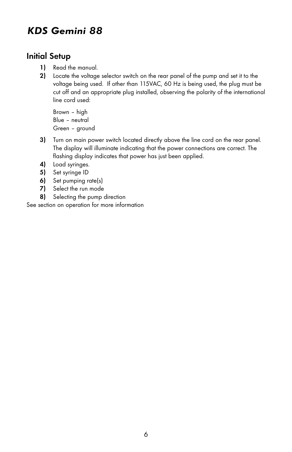 Kds gemini 88, Initial setup | KD Scientific Gemini 88 User Manual | Page 8 / 33