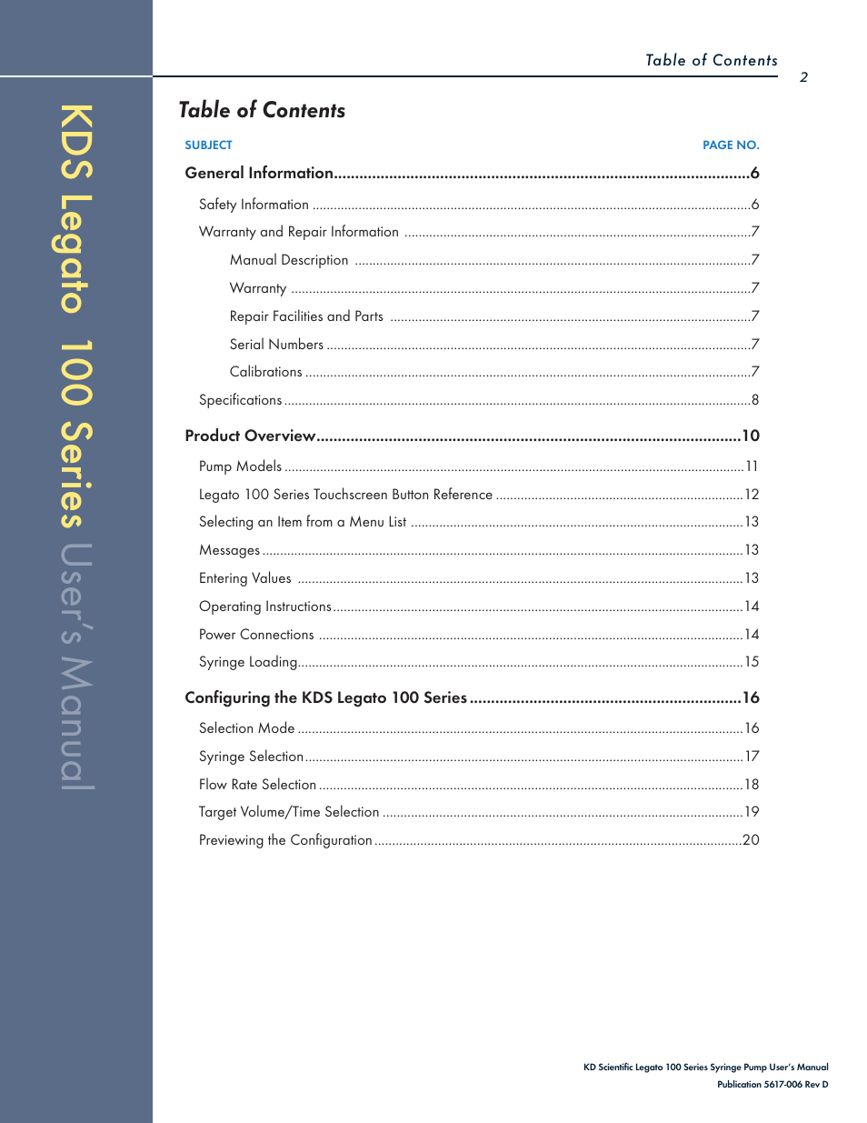 KD Scientific Legato 100 Series User Manual | Page 2 / 71