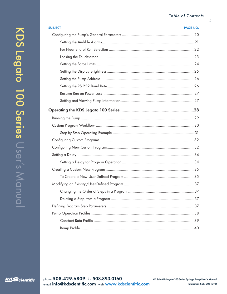 KD Scientific Legato 100 Series User Manual | Page 3 / 71