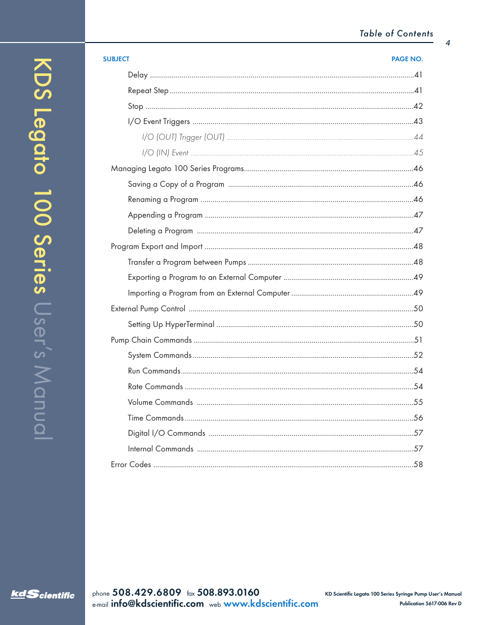 KD Scientific Legato 100 Series User Manual | Page 4 / 71