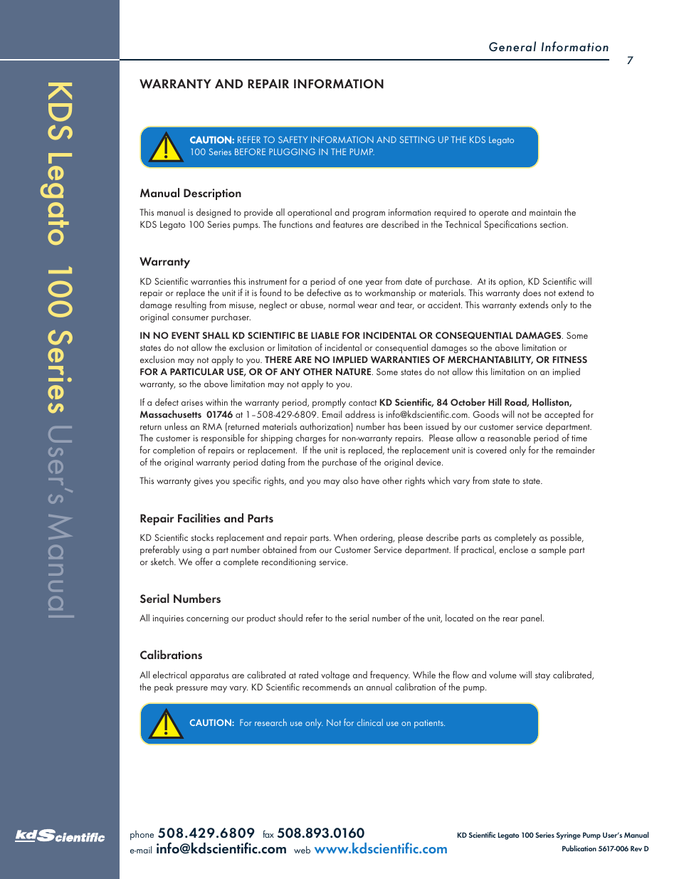 KD Scientific Legato 100 Series User Manual | Page 7 / 71