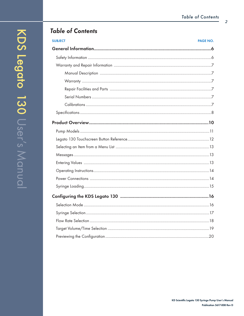KD Scientific Legato 130 Series User Manual | Page 2 / 70