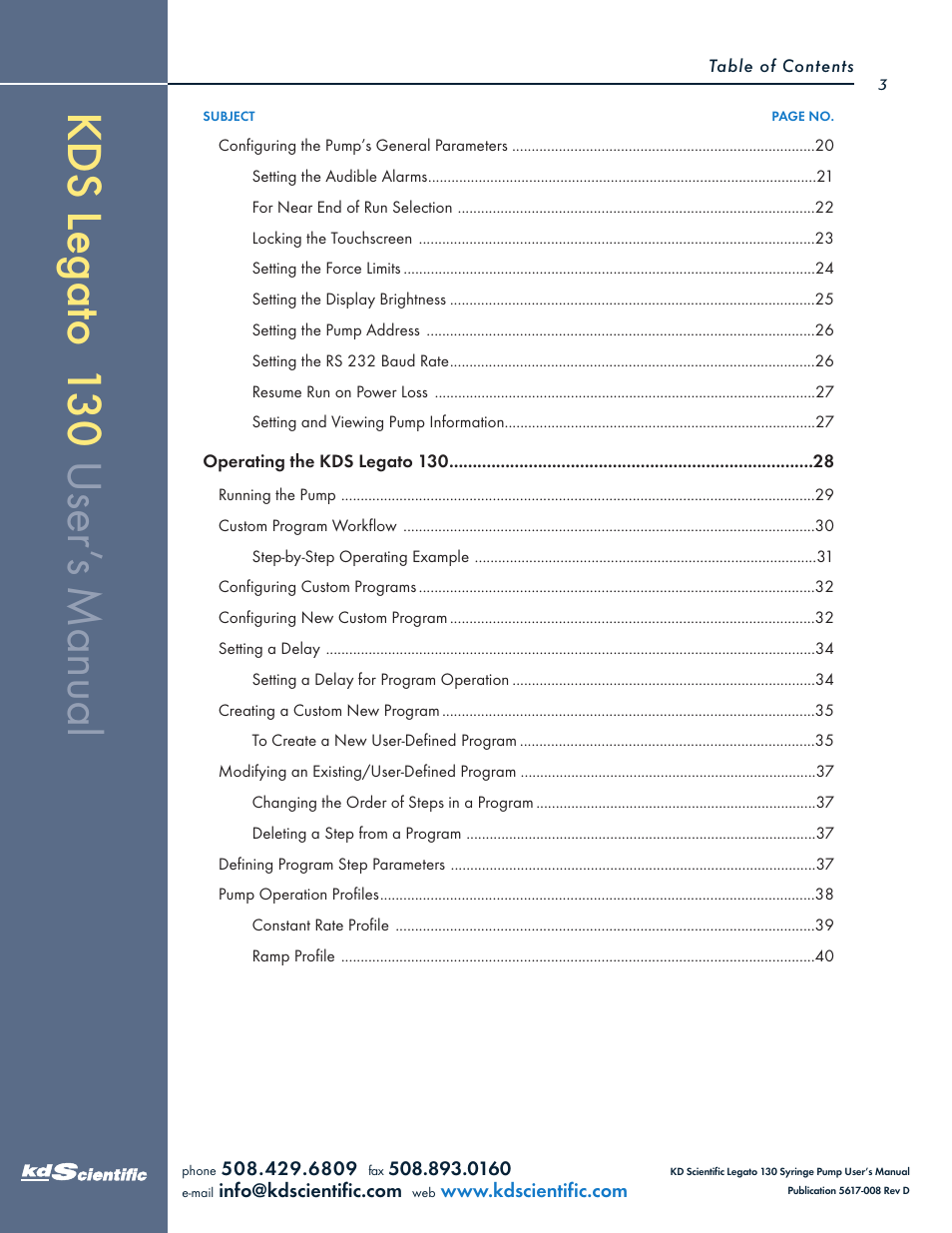 KD Scientific Legato 130 Series User Manual | Page 3 / 70
