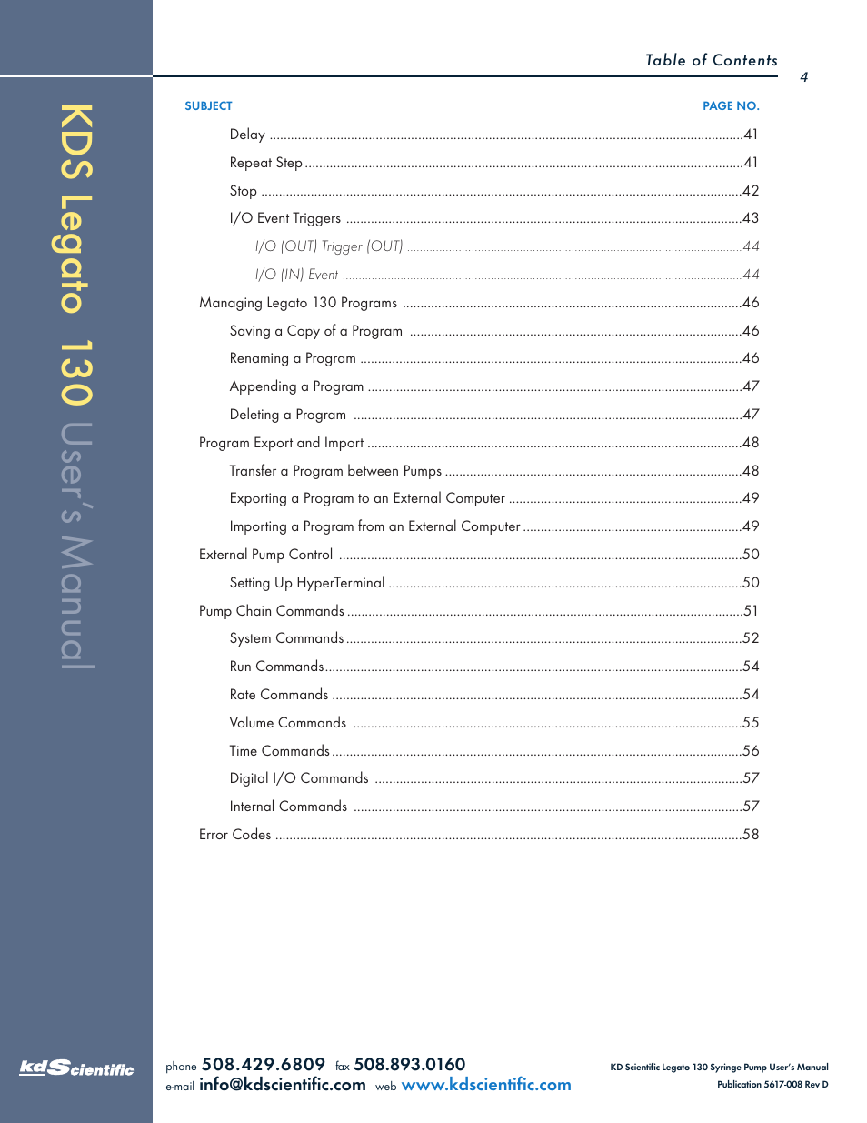 KD Scientific Legato 130 Series User Manual | Page 4 / 70