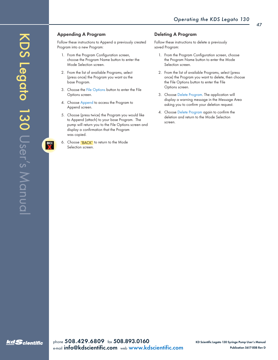 KD Scientific Legato 130 Series User Manual | Page 47 / 70