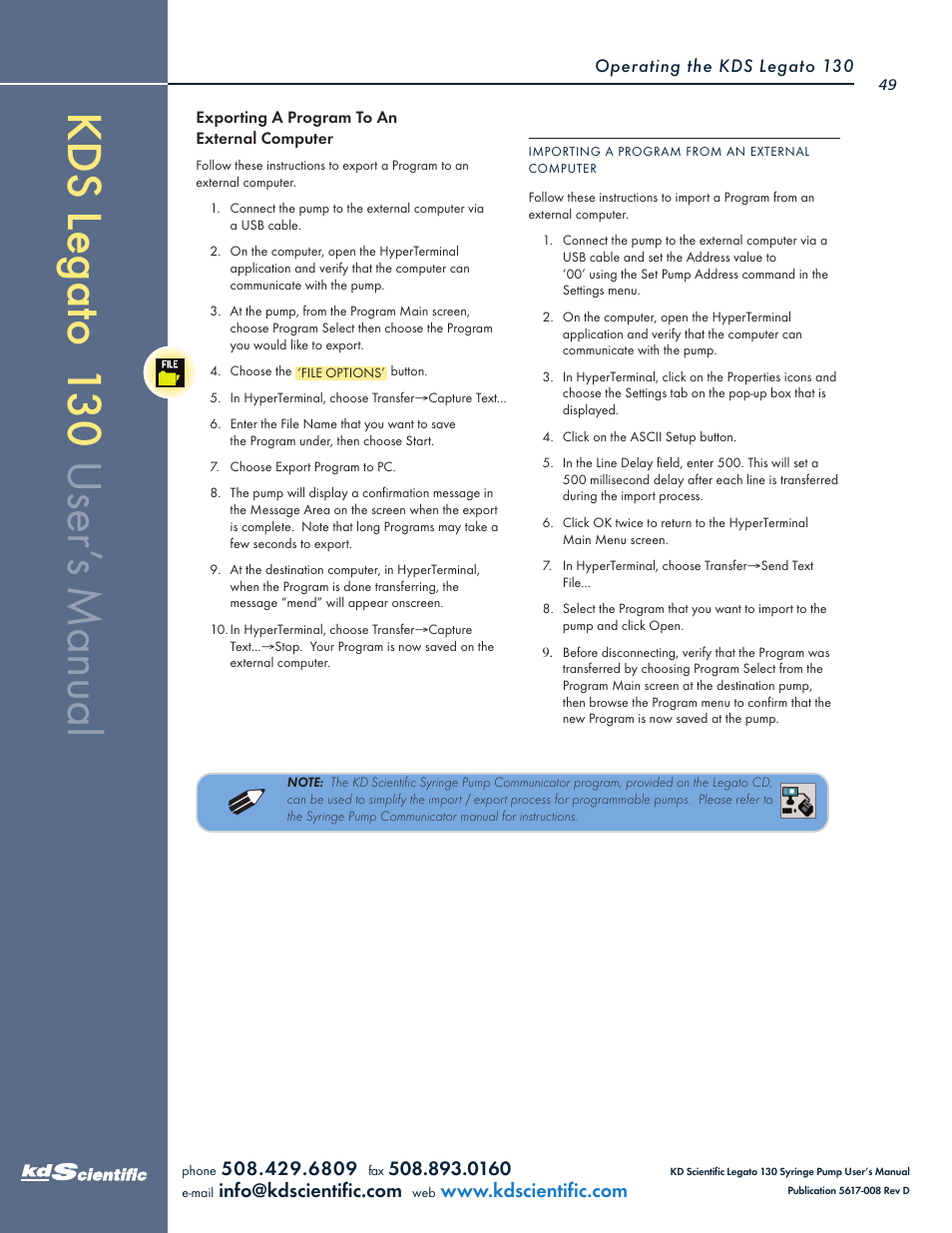 KD Scientific Legato 130 Series User Manual | Page 49 / 70