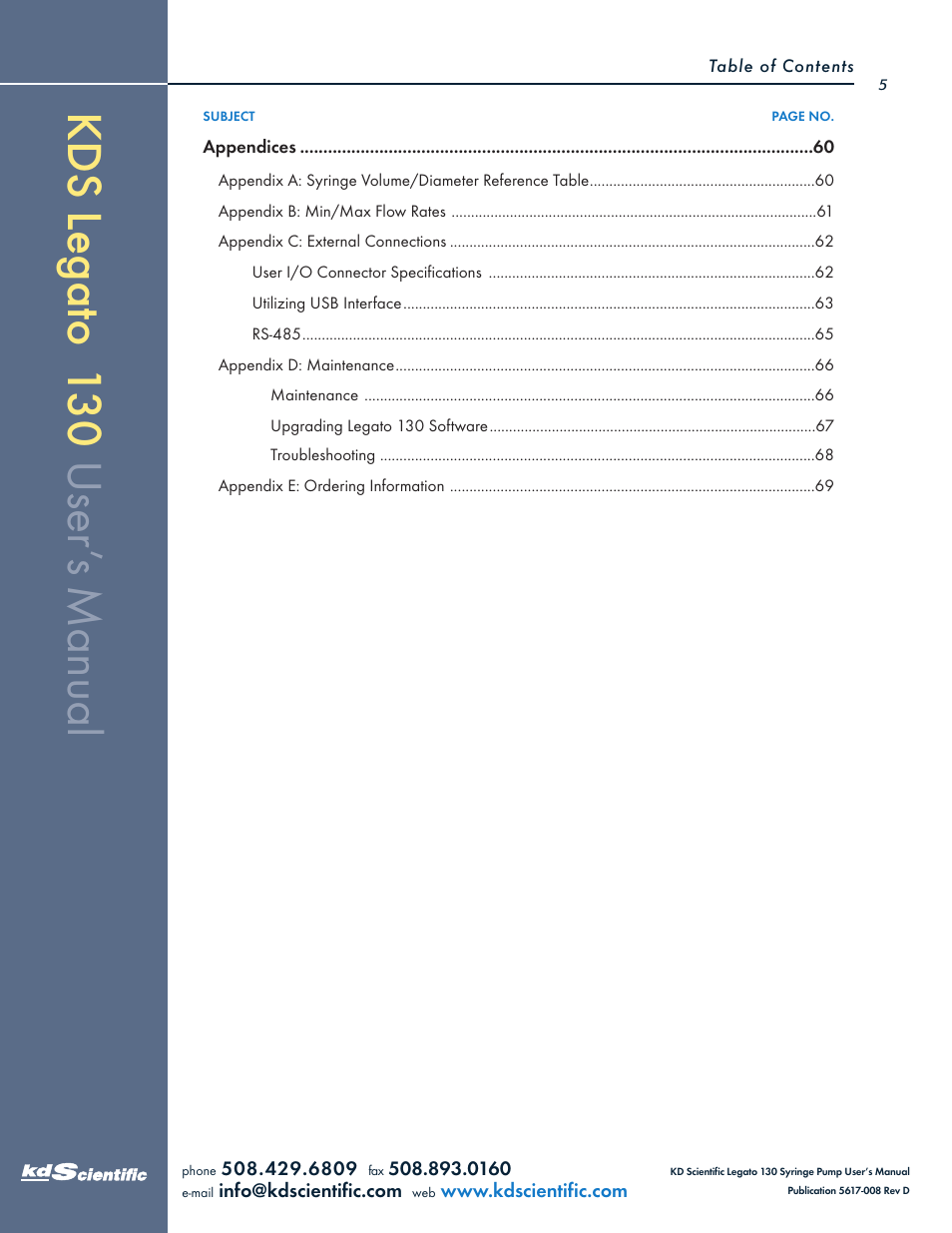 KD Scientific Legato 130 Series User Manual | Page 5 / 70