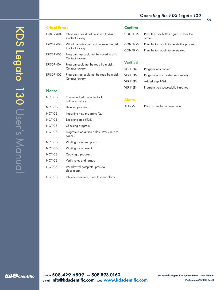 KD Scientific Legato 130 Series User Manual | Page 59 / 70