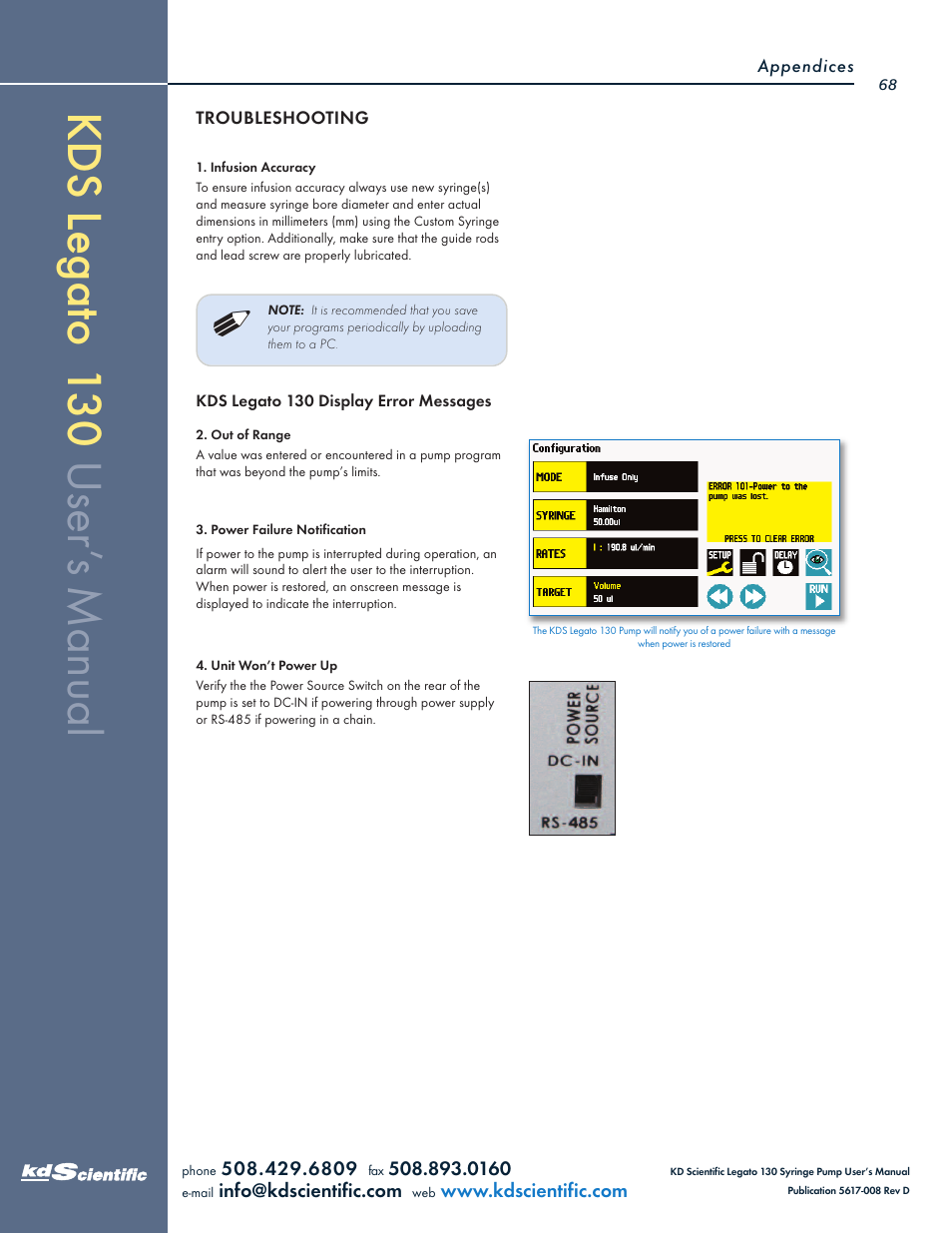 KD Scientific Legato 130 Series User Manual | Page 68 / 70