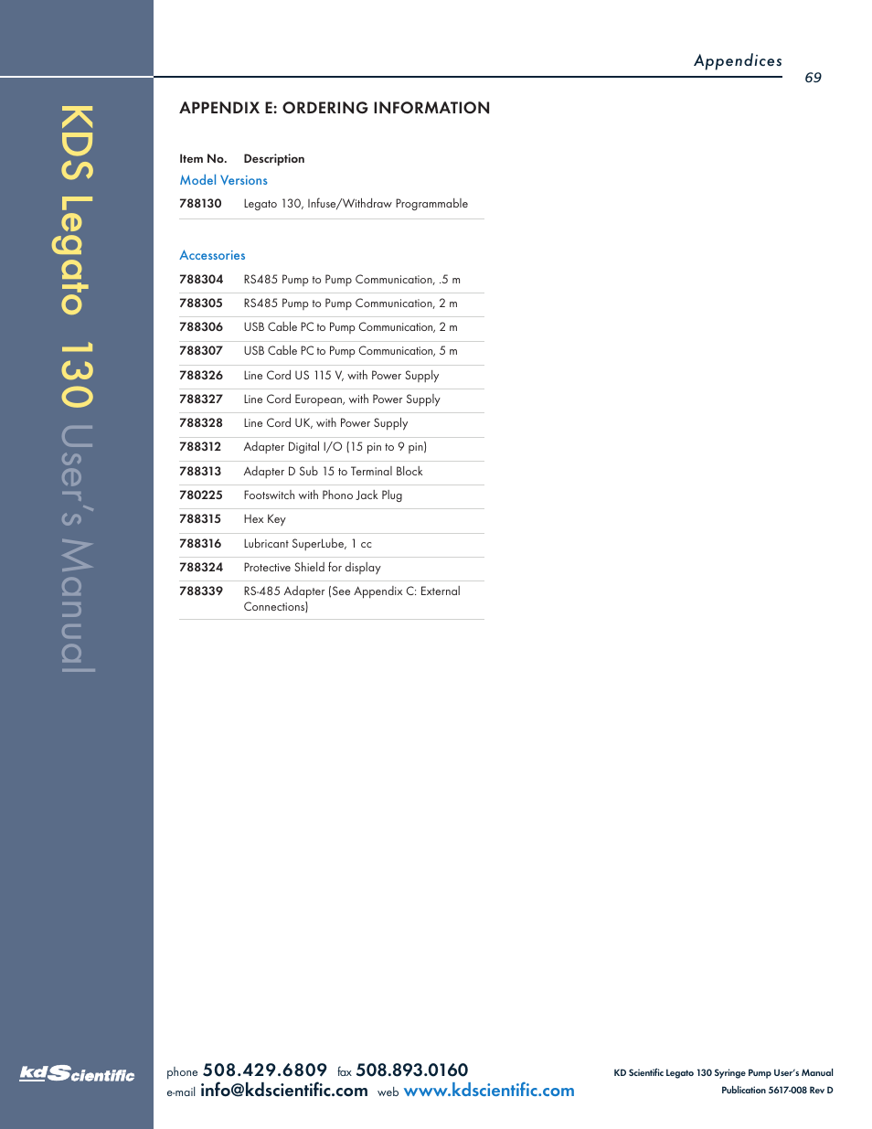 KD Scientific Legato 130 Series User Manual | Page 69 / 70