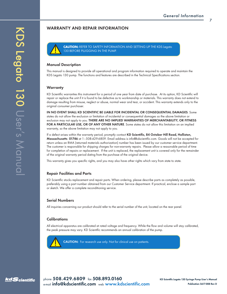 KD Scientific Legato 130 Series User Manual | Page 7 / 70