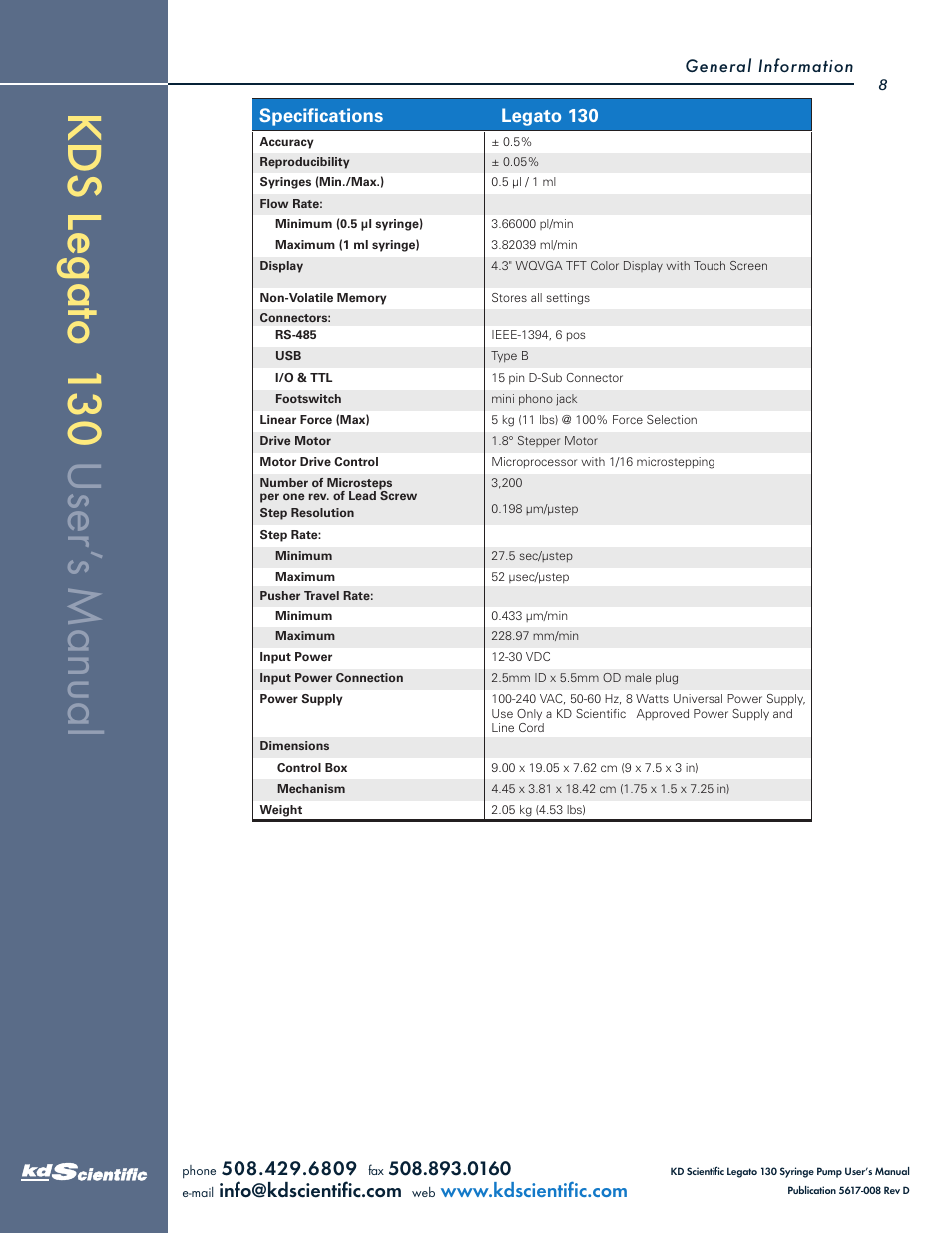 KD Scientific Legato 130 Series User Manual | Page 8 / 70
