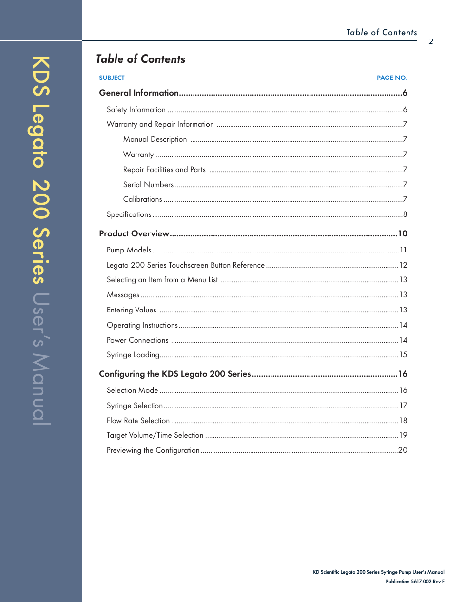 KD Scientific Legato 200 Series User Manual | Page 2 / 90