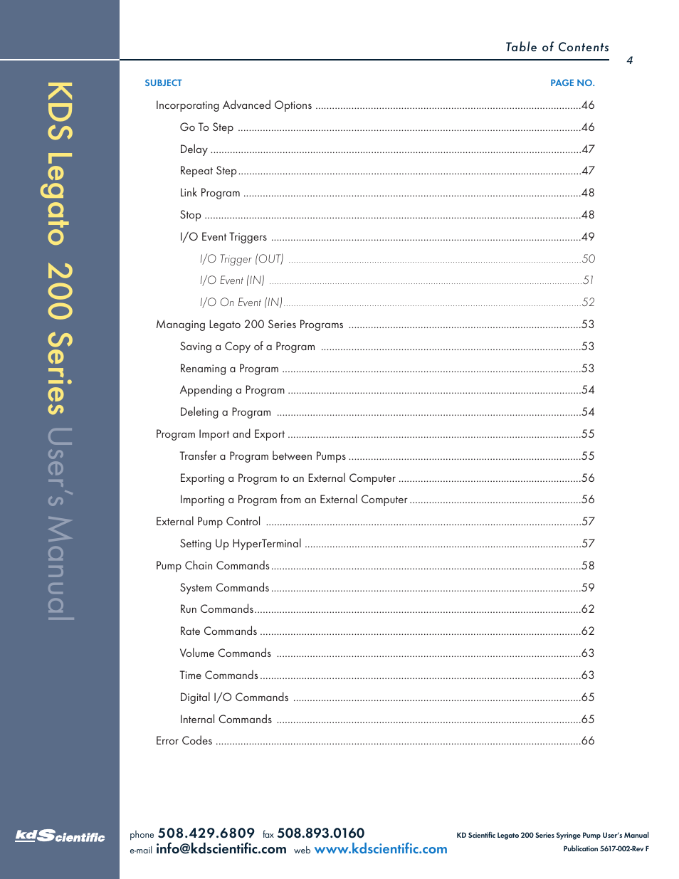 KD Scientific Legato 200 Series User Manual | Page 4 / 90