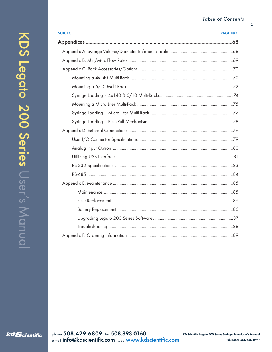 KD Scientific Legato 200 Series User Manual | Page 5 / 90