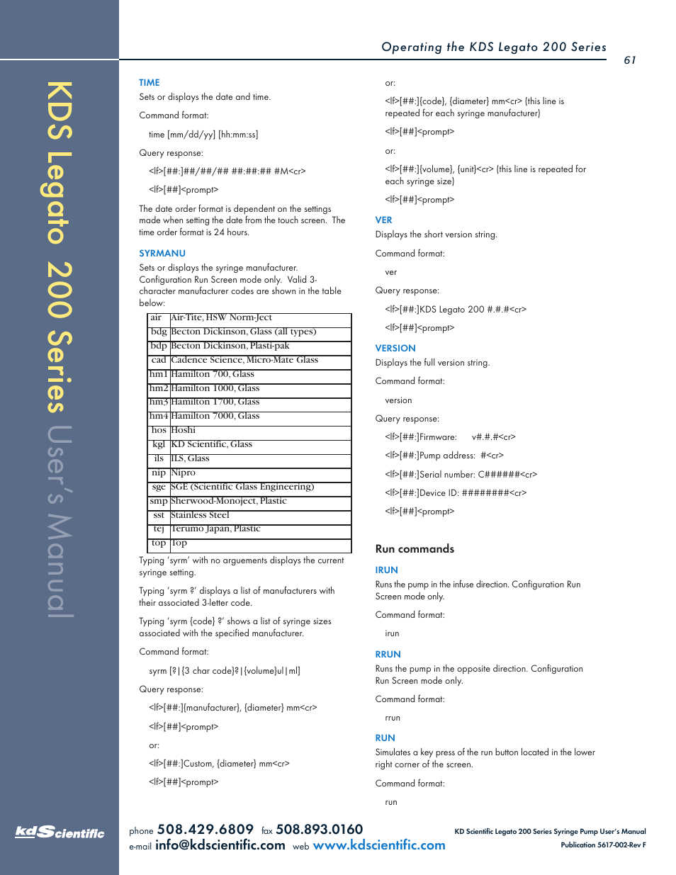 KD Scientific Legato 200 Series User Manual | Page 61 / 90