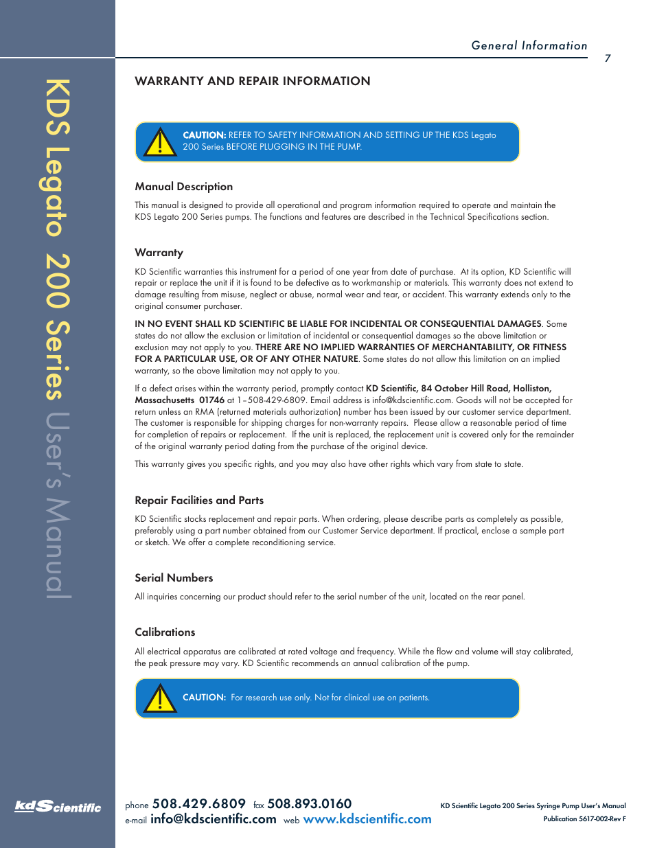 KD Scientific Legato 200 Series User Manual | Page 7 / 90