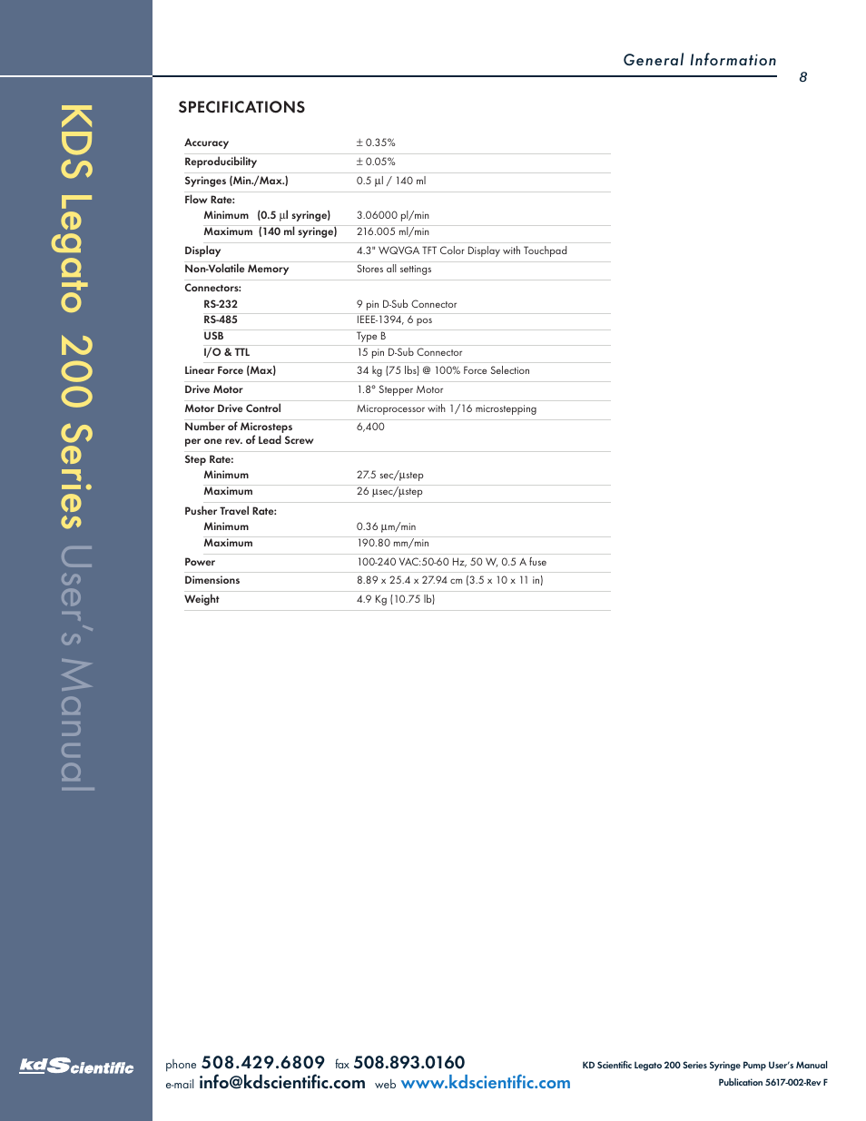 KD Scientific Legato 200 Series User Manual | Page 8 / 90