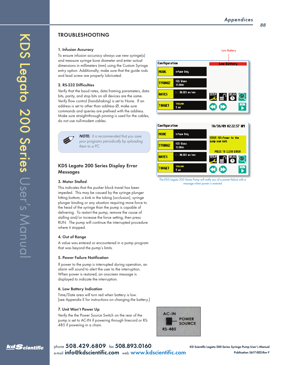 KD Scientific Legato 200 Series User Manual | Page 88 / 90