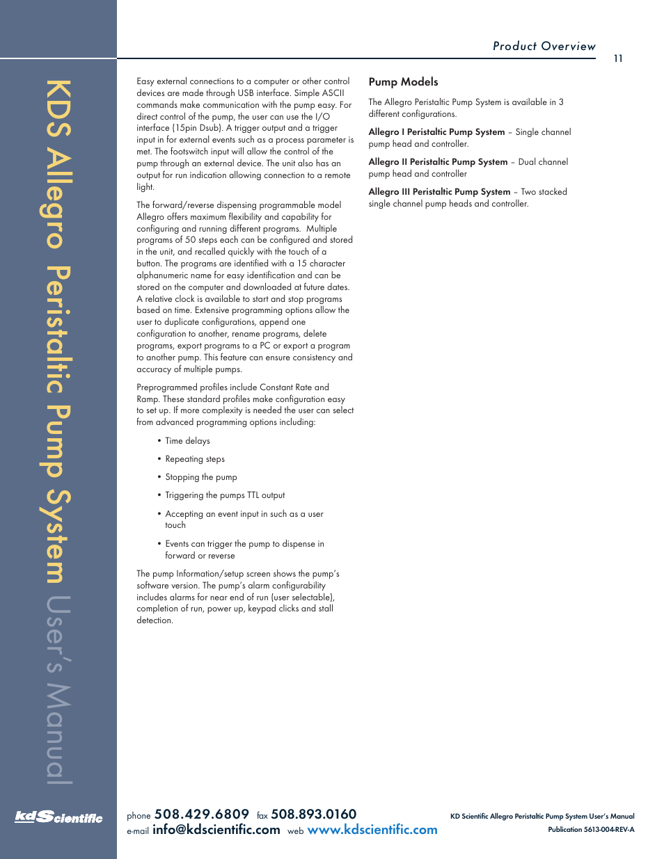 KD Scientific Allegro Peristaltic Pump Series User Manual | Page 11 / 75